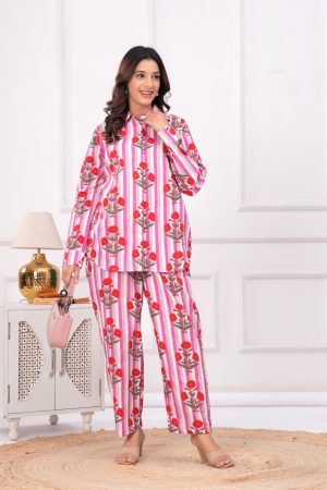 Ka-mee Women Pure Cotton Shirt With Trouser Co-Ords