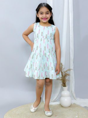 Ka-mee Girls Geometric Printed Pure Cotton Fit & Flare Dress