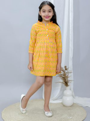 Ka-mee Girls Printed Pure Cotton Fit & Flare Dress