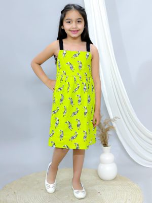 Ka-mee Girls Shoulder Straps Cotton Fit & Flare Dress