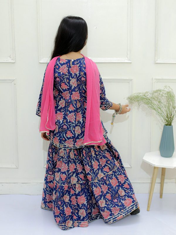 Ka-mee Girls Floral Printed Panelled Gotta Patti Pure Cotton Kurta Set - Image 3