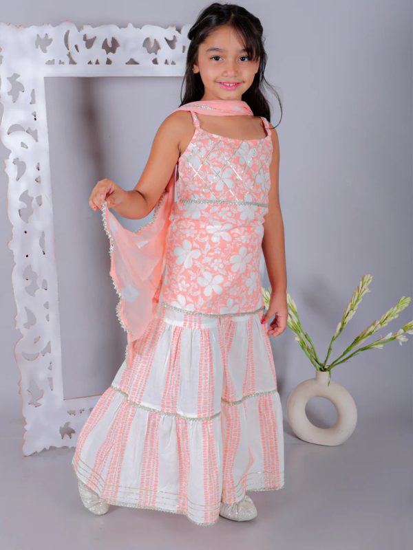 Ka-mee Girls Blue Ethnic Motifs Printed Pure Cotton Kurti with Sharara & Dupatta - Image 3