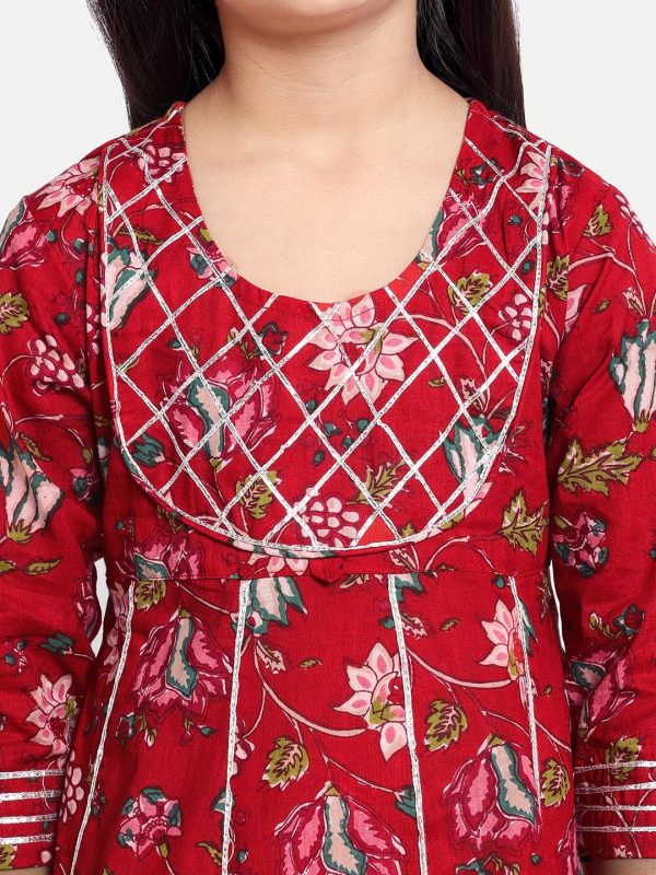 Ka-mee Girls Floral Printed Gotta Patti Pure Cotton Kurta & Sharara With Dupatta - Image 2