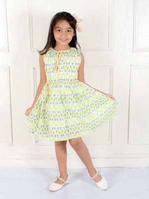 Ka-mee Girls Printed Cotton Fit & Flare Dress