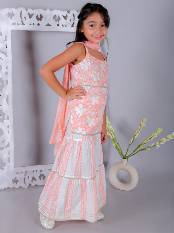 Ka-mee Girls Blue Ethnic Motifs Printed Pure Cotton Kurti with Sharara & Dupatta - Image 4
