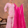 Kamee Pink V-Neck Kurta Palazzo Set with Dupatta in Cotton
