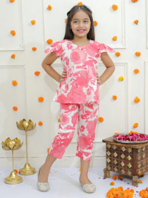 Ka-mee Girls Printed Pure Cotton Top With Trouser