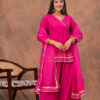 Kamee Pink V-Neck Kurta Palazzo Set with Dupatta in Cotton