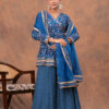 Kamee Blue V-Neck Kurta Palazzo Set with Dupatta in Cotton