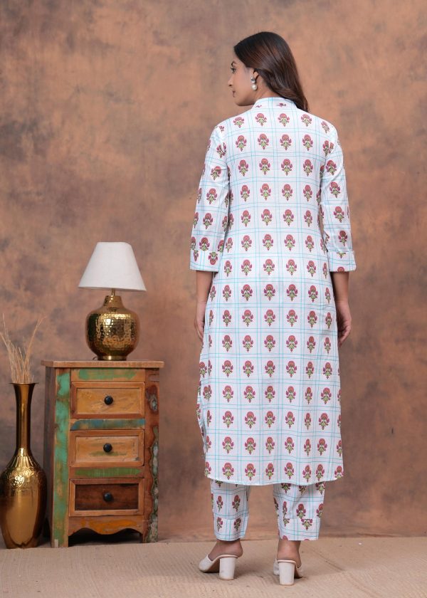 Kamee Women Pure Cotton White Floral Co-Ord Set for Casual Wear - Image 9
