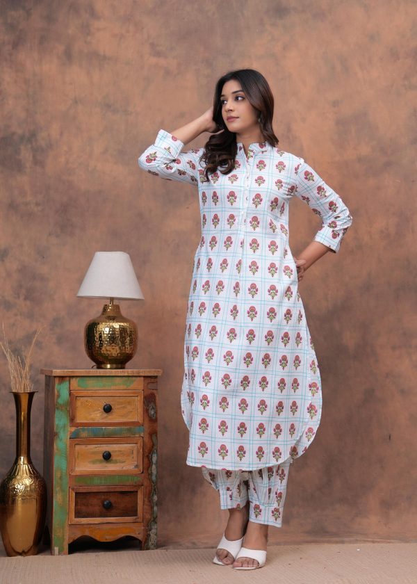 Kamee Women Pure Cotton White Floral Co-Ord Set for Casual Wear - Image 7
