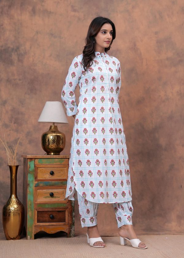 Kamee Women Pure Cotton White Floral Co-Ord Set for Casual Wear - Image 6