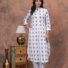 Kamee Women Pure Cotton White Floral Co-Ord Set for Comfortable Casual Wear