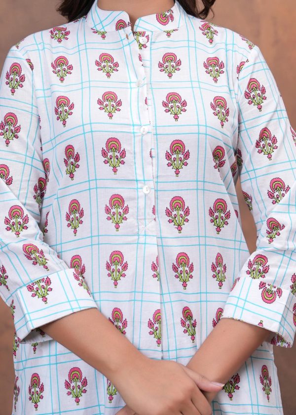Kamee Women Pure Cotton White Floral Co-Ord Set for Casual Wear - Image 4