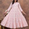 Kamee Peach Cotton Floral Dress with Three-Fourth Sleeves – Women’s Casual Dress