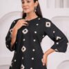 Kamee Printed V-Neck Kurti for Women in Black, Pure Cotton
