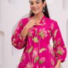 Kamee Floral V-Neck Kurti in pink, made from 100% pure cotton.