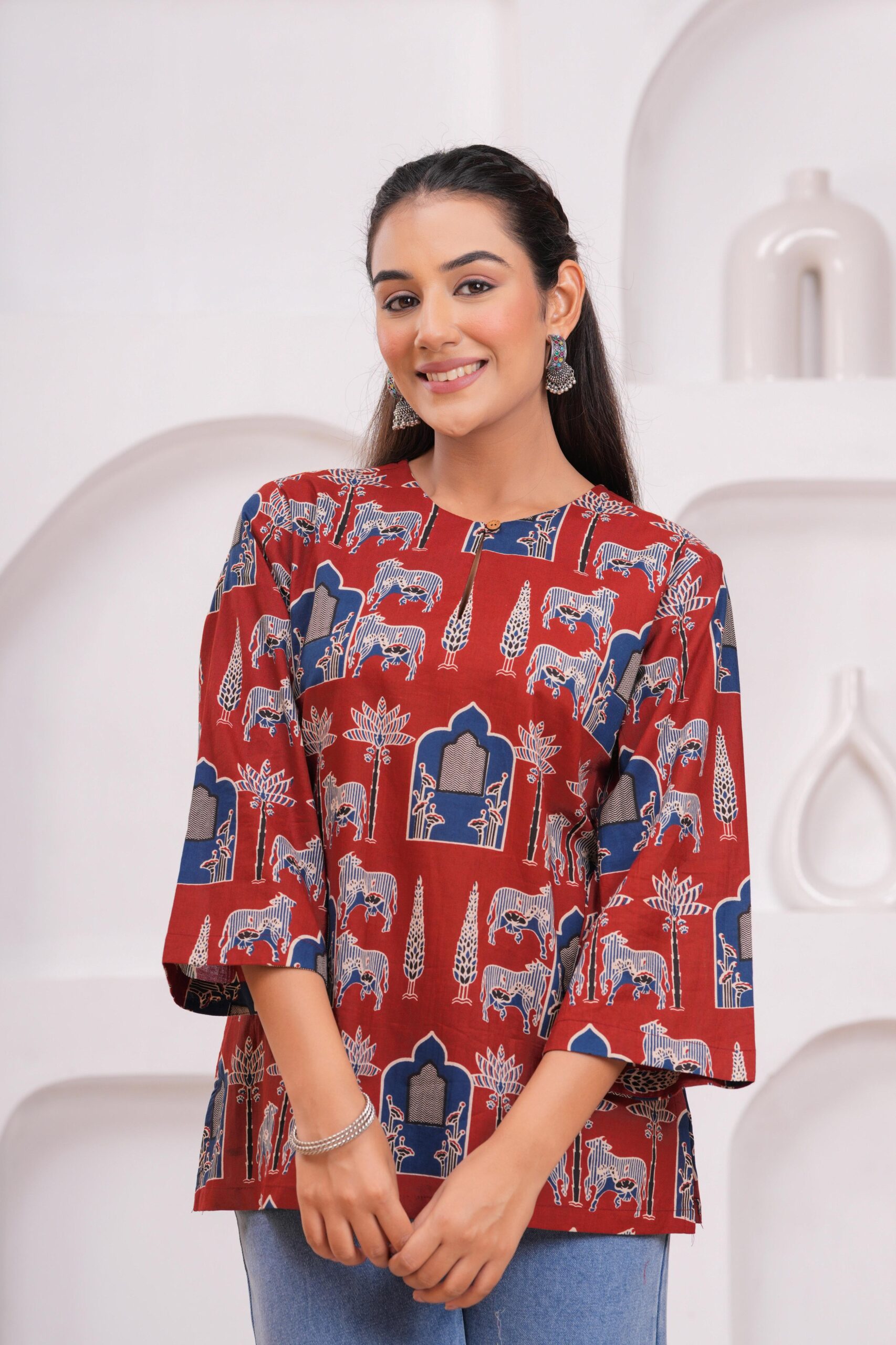 Kamee Red Kurti for Women, Pure Cotton Fabric