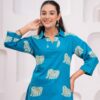 DSC03740copy Kamee Elephant Print V-Neck Kurti in blue, made from pure cotton