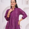 DSC03786copy Kamee Floral V-Neck Kurti in maroon with floral design, made from pure cotton