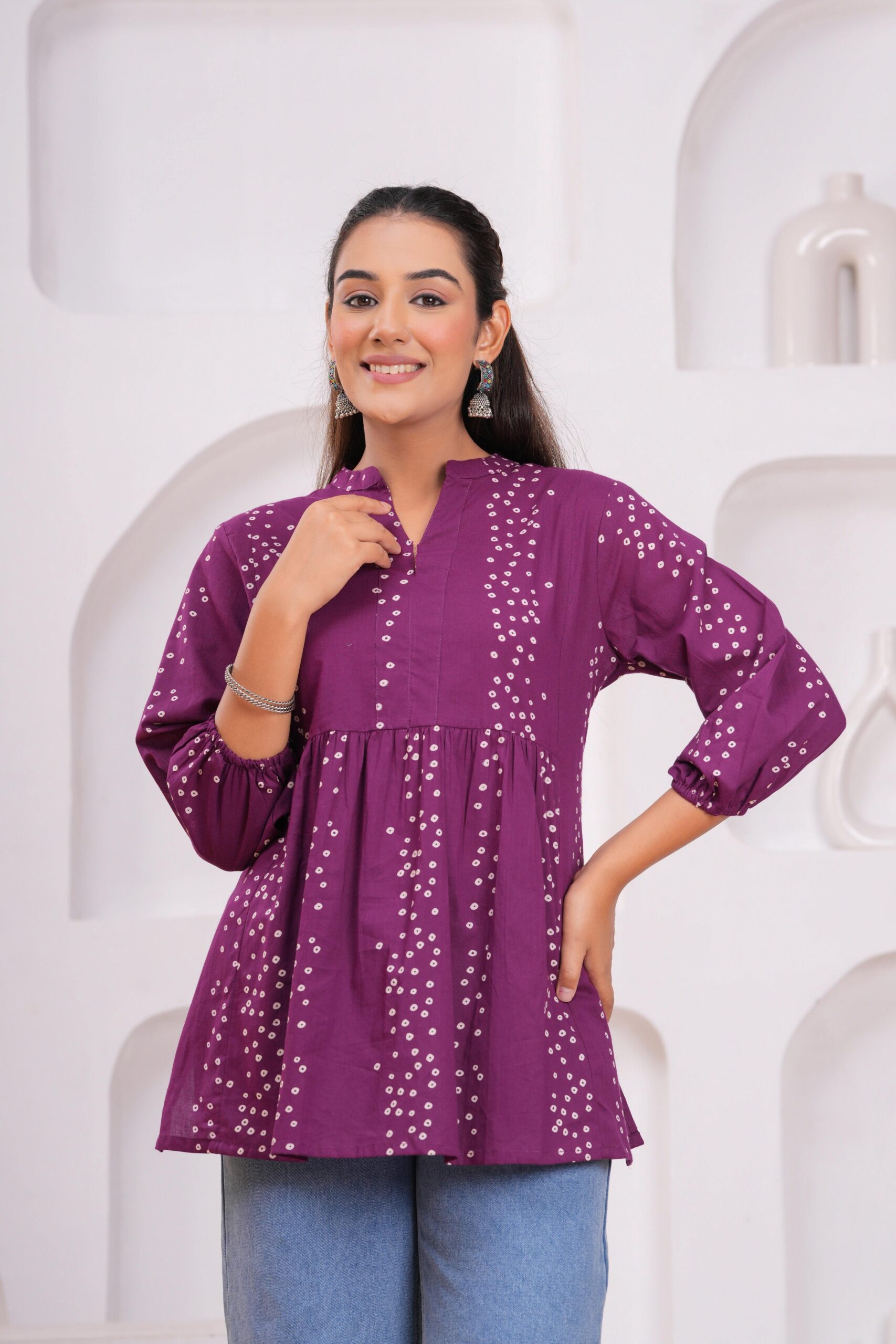 DSC03786copy Kamee Floral V-Neck Kurti in maroon with floral design, made from pure cotton