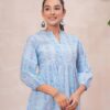 DSC04229copy Kamee Floral V-Neck Kurti in blue, made from pure cotton