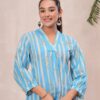 Kamee Floral V-Neck Kurti in blue, made from pure cotton