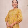 Kamee V-Neck Kurti in yellow, made from pure cotton fabric