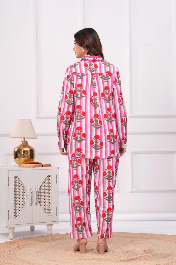 Kamee Women Pure Cotton Pink Striped Shirt & Trouser Co-Ords - Image 9