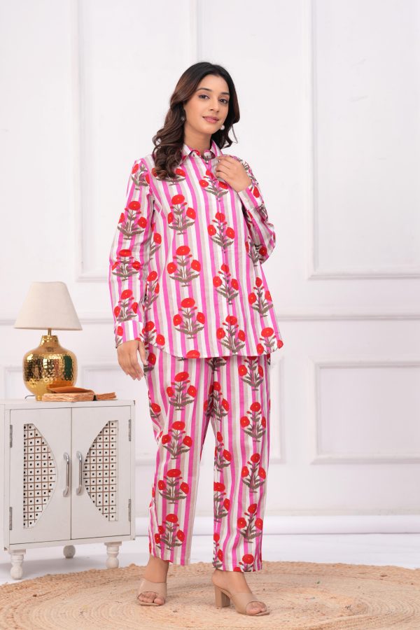 Kamee Women Pure Cotton Pink Striped Shirt & Trouser Co-Ords - Image 7