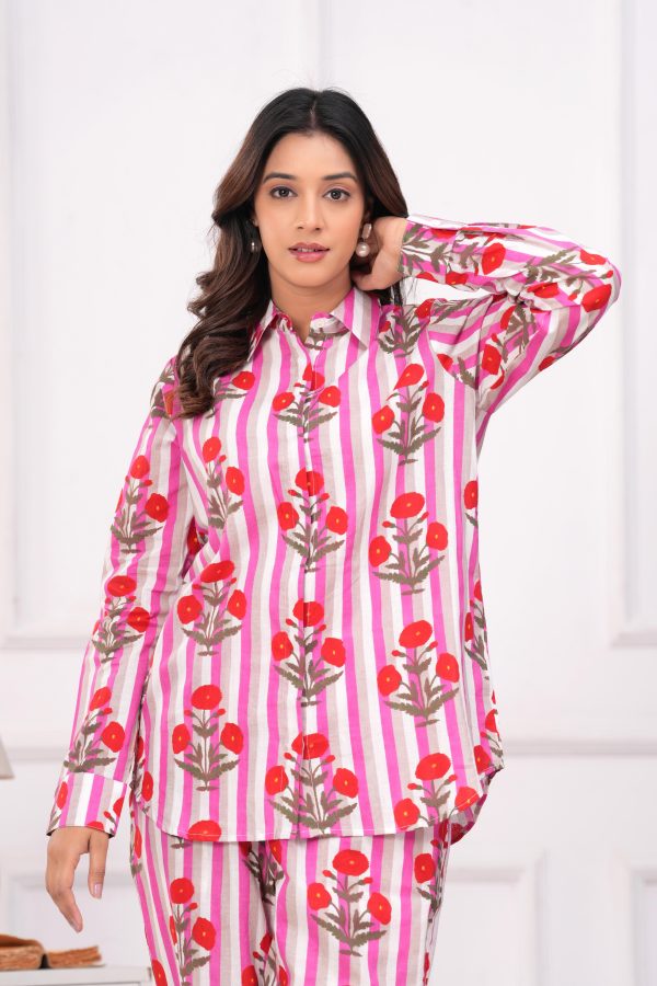 Kamee Women Pure Cotton Pink Striped Shirt & Trouser Co-Ords - Image 5