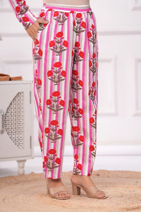 Kamee Women Pure Cotton Pink Striped Shirt & Trouser Co-Ords - Image 3