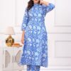 Kamee Women Pure Cotton Blue Floral Print Shirt & Trouser Co-Ords Set