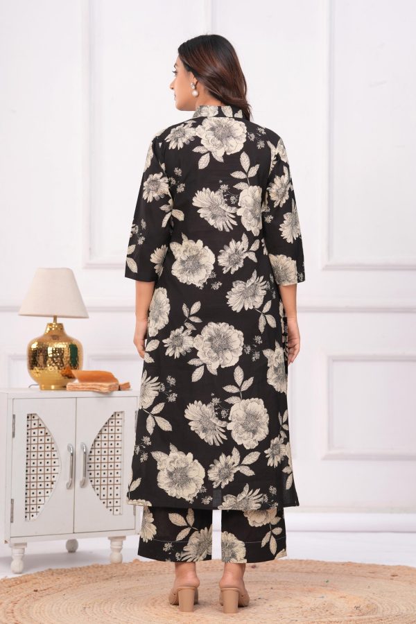 Kamee Pure Cotton Black Floral Print Co-Ord Set for Women - Image 4