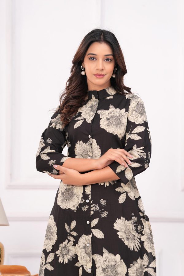 Kamee Pure Cotton Black Floral Print Co-Ord Set for Women - Image 8