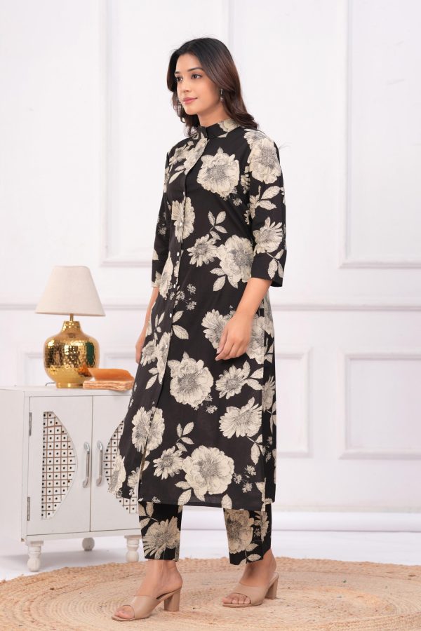 Kamee Pure Cotton Black Floral Print Co-Ord Set for Women - Image 7