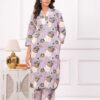 Kamee V-Neck Pure Cotton Purple Floral Co-Ord Set for Women