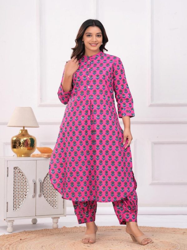 Kamee Women Pure Cotton Pink Floral Co-Ord Set for Casual Wear - Image 4