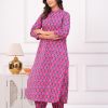 Kamee Women Pure Cotton Pink Floral Co-Ord Set for Casual Wear