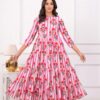 Kamee Pink Cotton Floral Dress with Three-Fourth Sleeves – Casual Women’s Dress