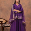 Kamee Purple V-Neck Kurta Palazzo Set with Dupatta in Cotton
