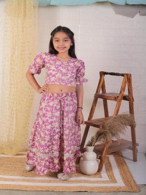 Kamee Girls Printed Lehenga & Choli-Purple
