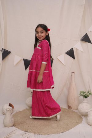 Ka-mee Girls Floral Printed Regular Anarkali Kurta with Sharara & Dupatta