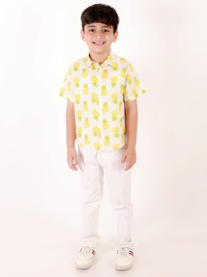 Kamee Boys Printed Pure Cotton Casual Shirt-Yellow