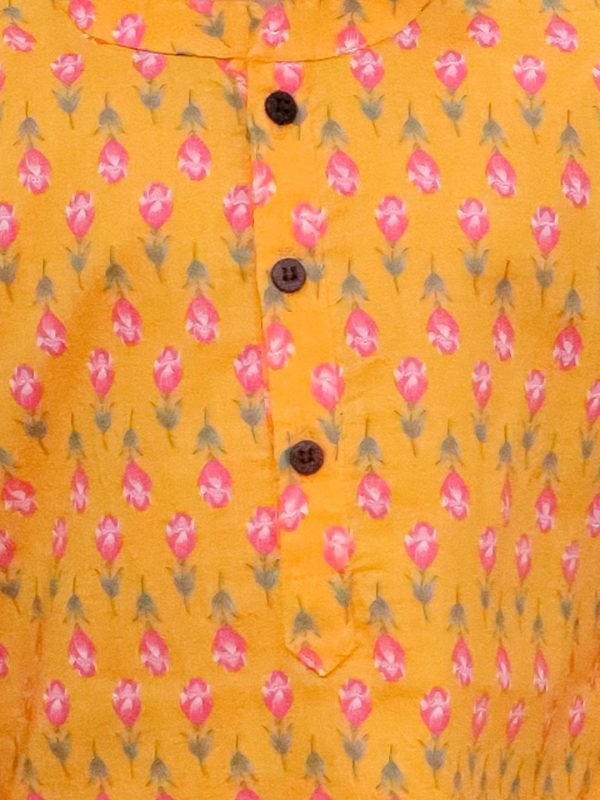 Kamee Motifs Printed Regular Pure Cotton Straight Kurta with Pyjamas-Orange - Image 3